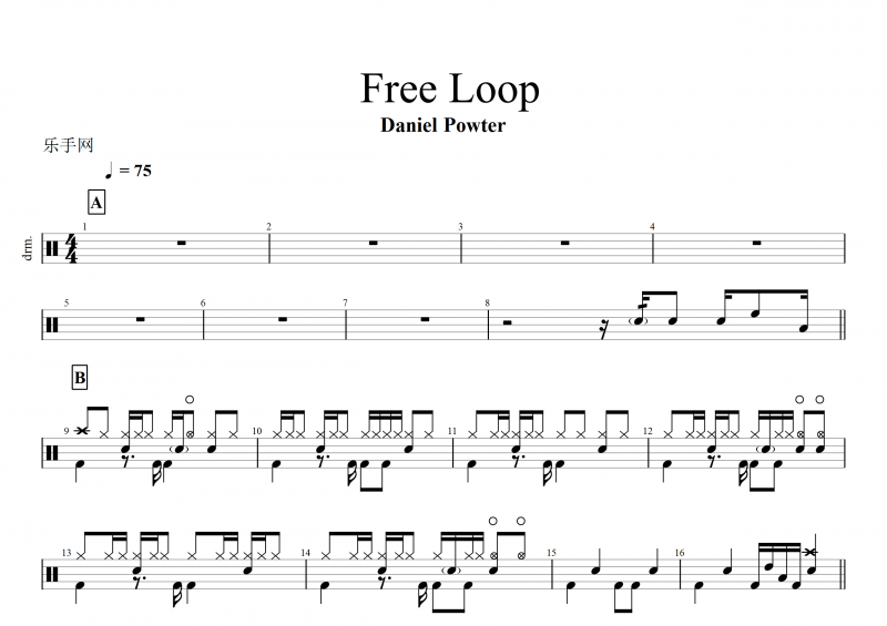 Daniel Powter- Free Loop架子鼓谱+动态鼓谱