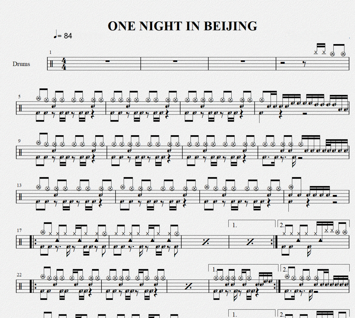 One Night In BeiJing鼓谱 信乐团-One Night In BeiJing架子鼓谱