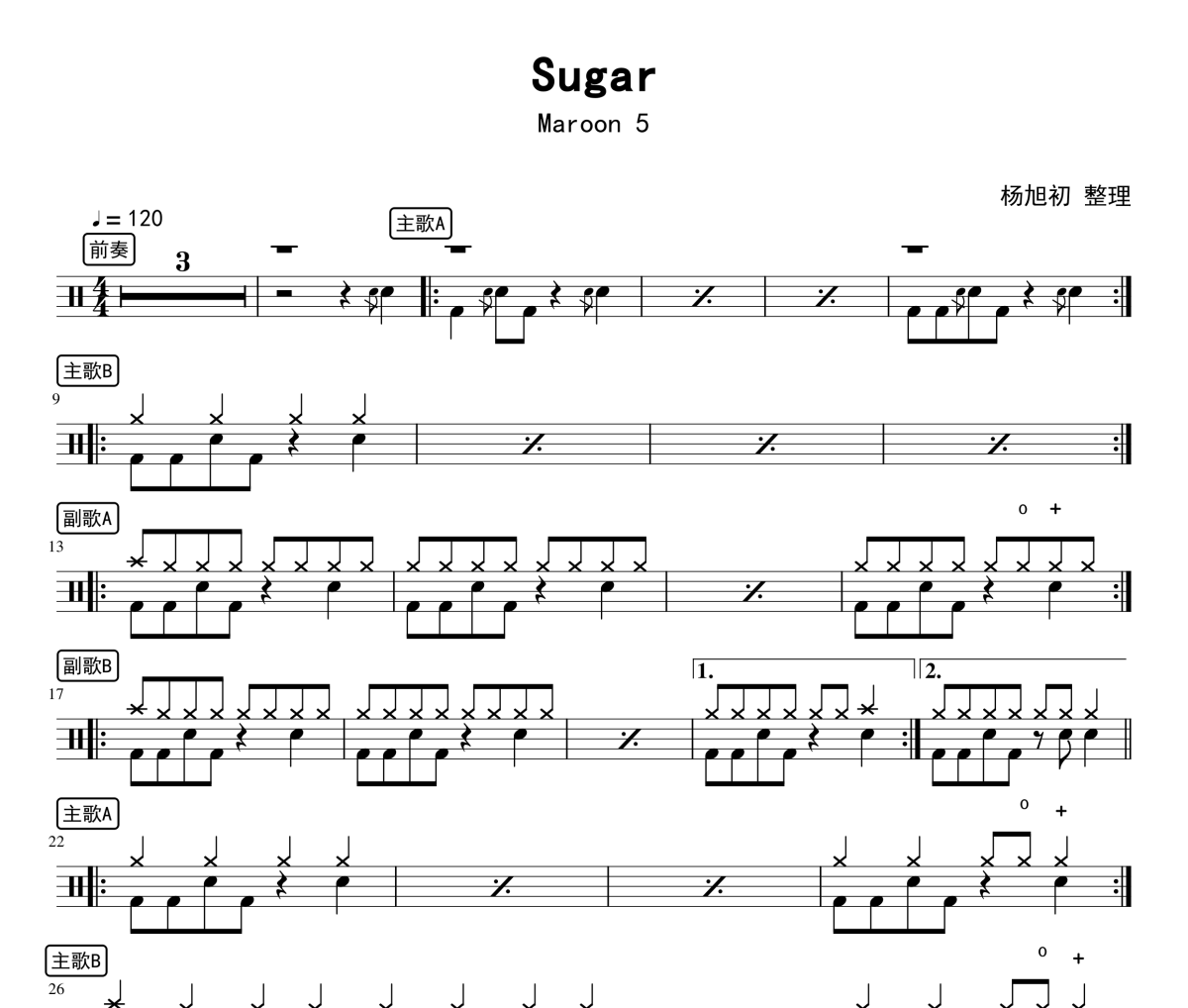 Sugar架子鼓谱 Maroon 5-Sugar鼓谱