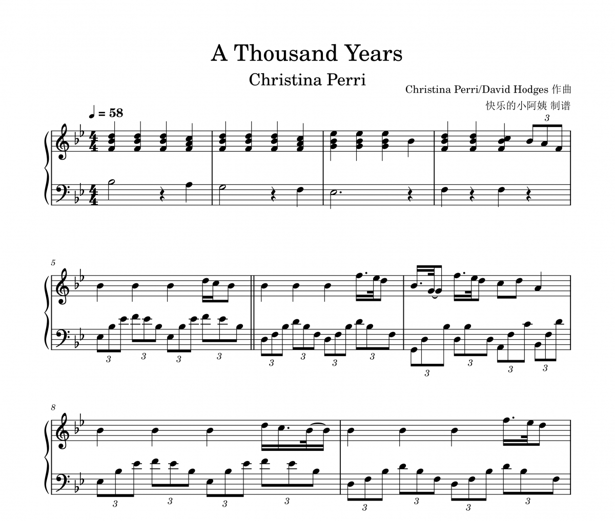 Christina Perri-A Thousand Years（暮光之城4）插曲钢琴谱五线谱