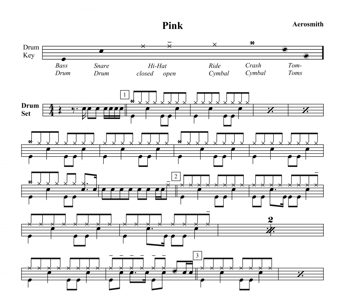 pink-aerosmith架子鼓谱爵士鼓曲谱