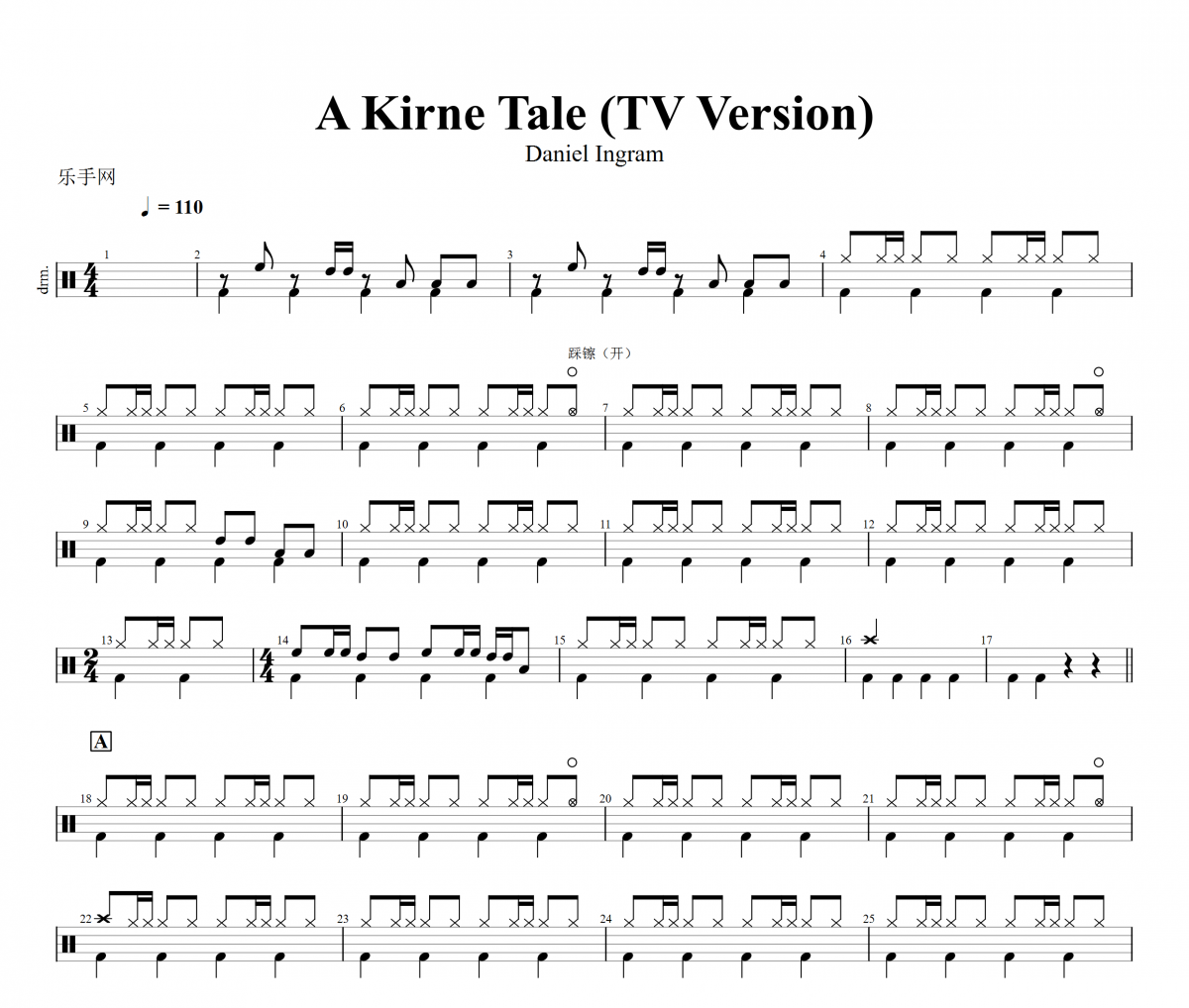 Daniel Ingram-A Kirne Tale (TV Version)架子鼓谱爵士鼓曲谱