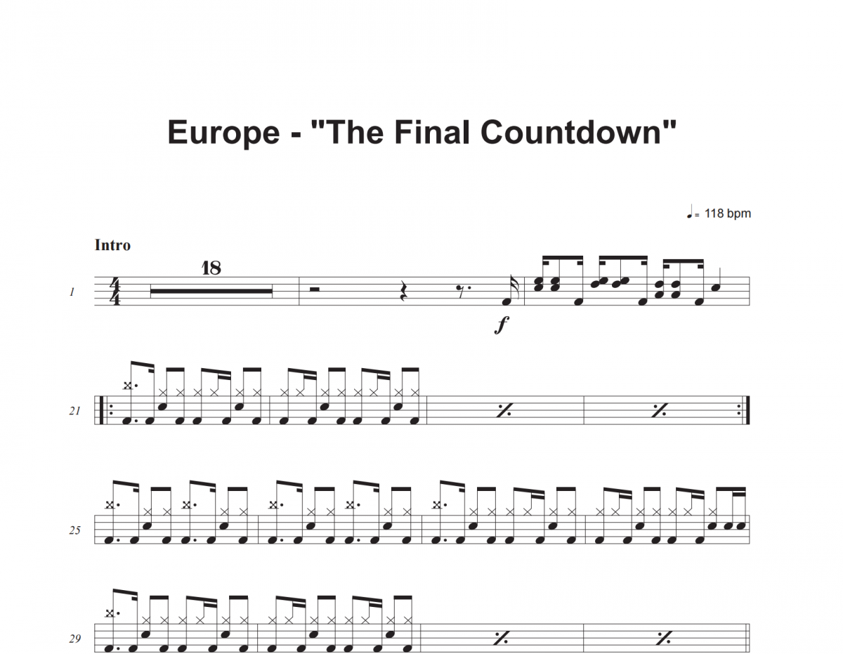 Europe-The Final Countdown架子鼓谱爵士鼓曲谱