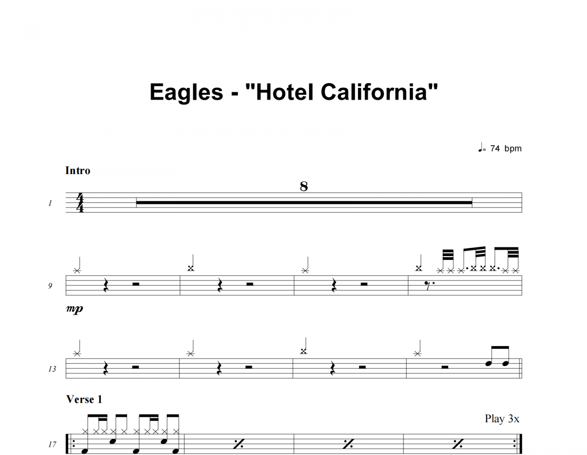 Hotel California鼓谱 Eagles-Hotel California爵士鼓谱