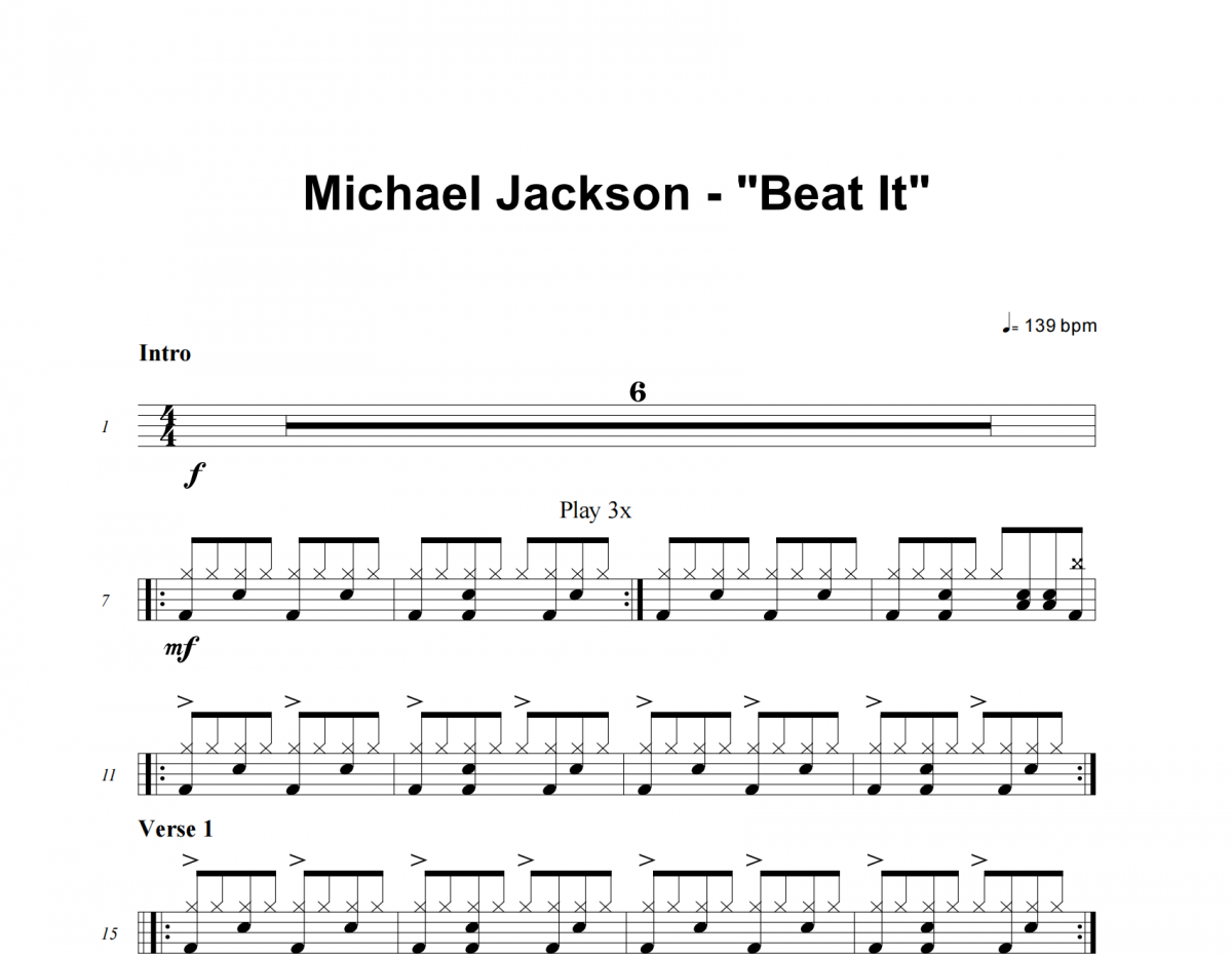 Michael JacksonBeat It架子鼓谱 老虎不说谎制谱