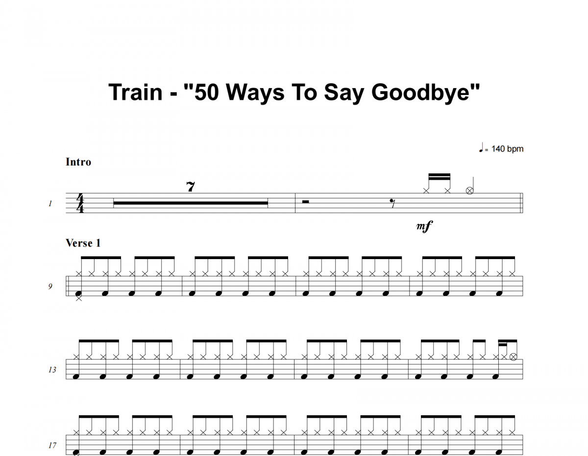 Train-50 Ways to Say Goodbye架子鼓谱爵士鼓曲谱