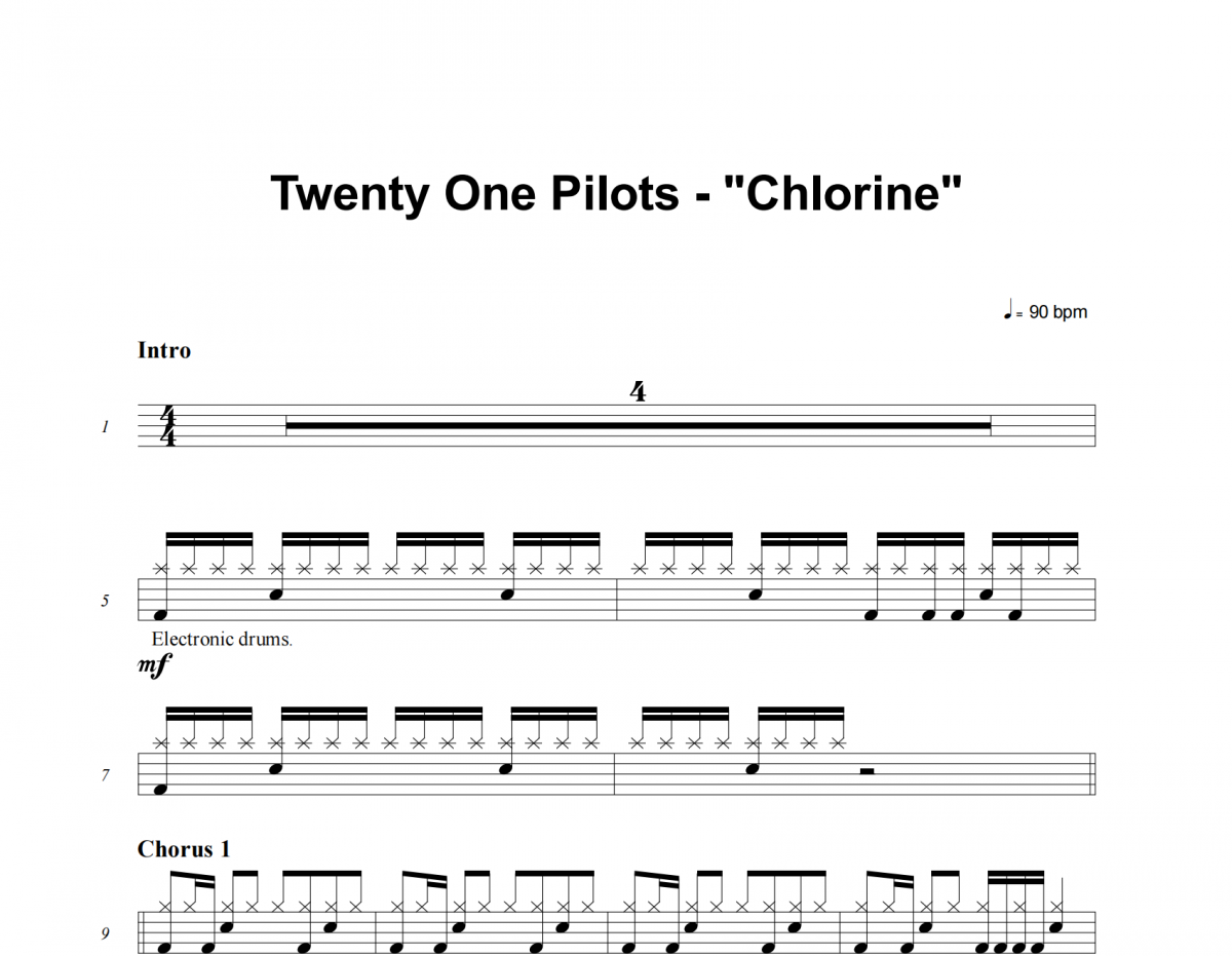 Twenty One Pilots-Chlorine架子鼓谱爵士鼓曲谱