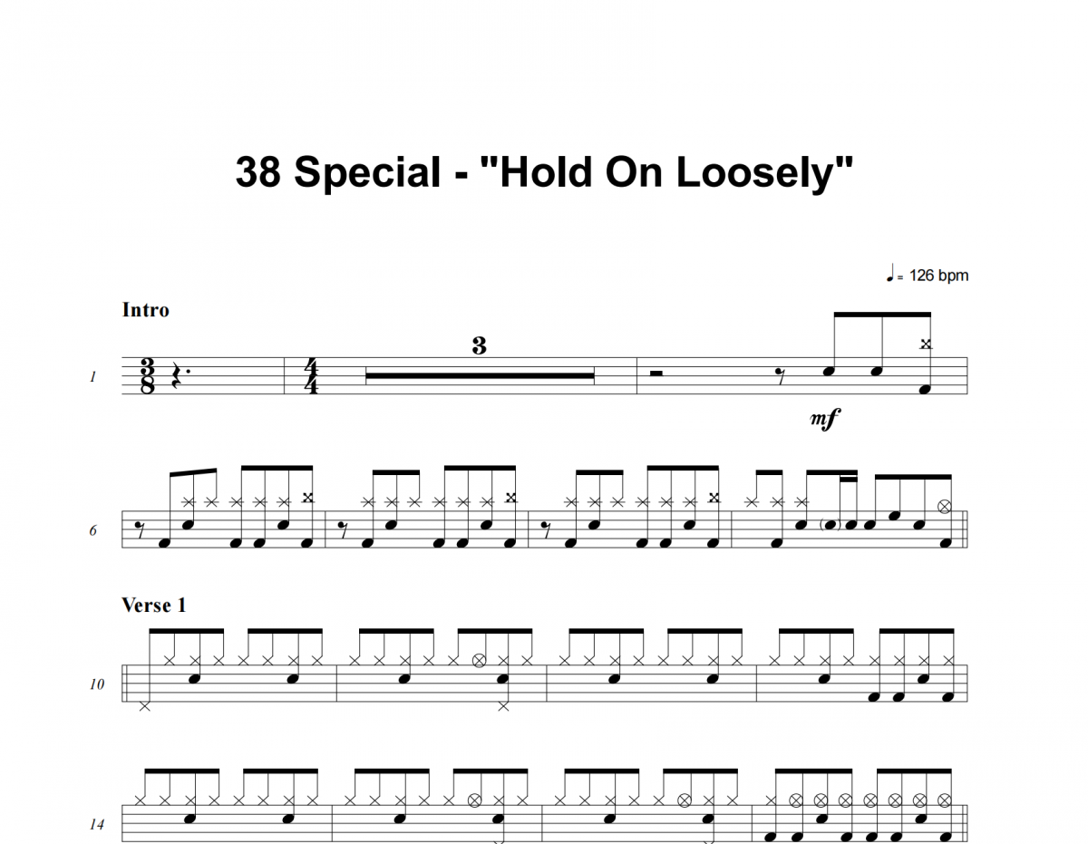 38 Special-Hold On Loosely架子鼓谱爵士鼓曲谱