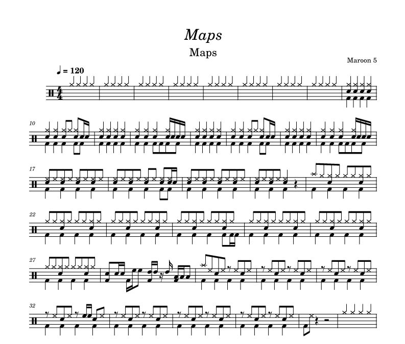 Maps鼓谱 Maroon 5《Maps》架子鼓|爵士鼓|鼓谱