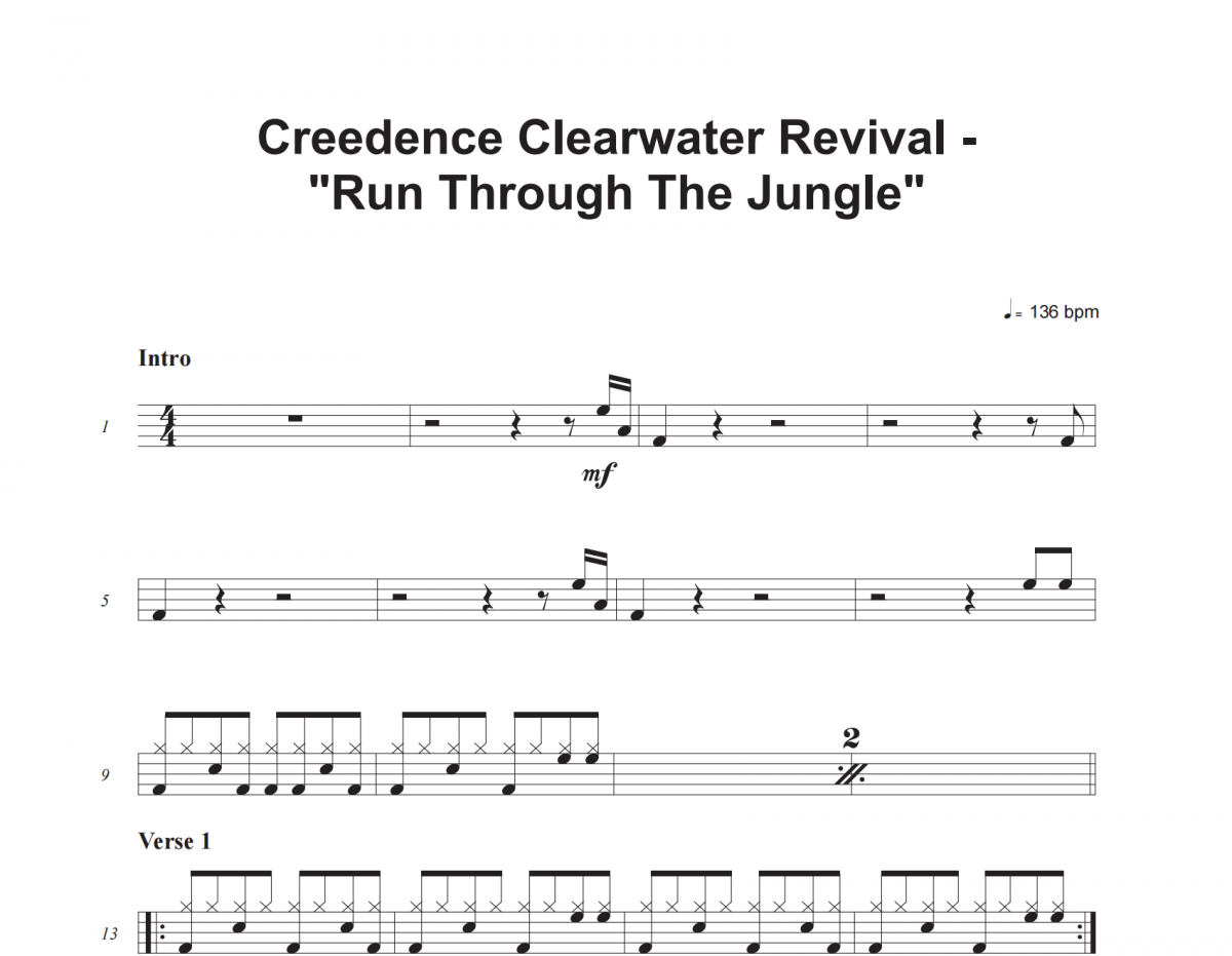 Creedence Clearwater Revival-Run Through The Jungle架子鼓|爵士鼓|鼓