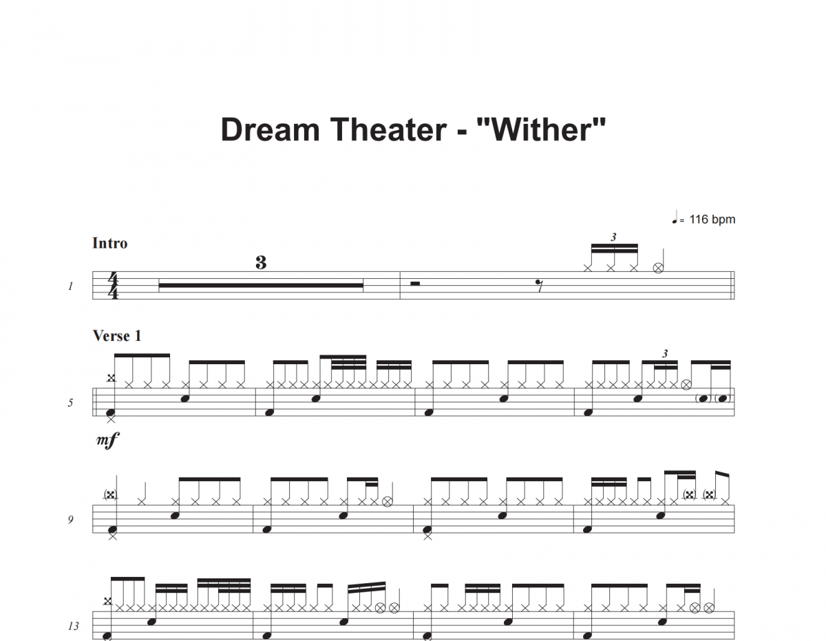 Wither鼓谱 Dream Theater《Wither》架子鼓|爵士鼓|鼓谱