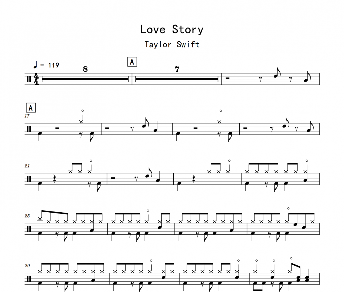 Love Story鼓谱 Taylor Swift-Love Story(初级)架子鼓|爵士鼓|鼓谱