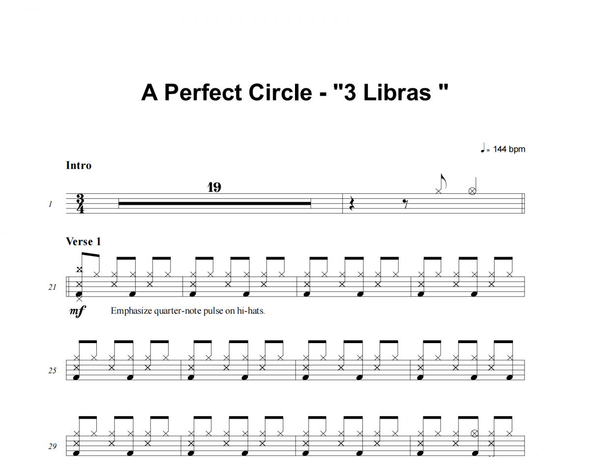 3 Libras鼓谱 A Perfect Circle《3 Libras》架子鼓|爵士鼓|鼓谱