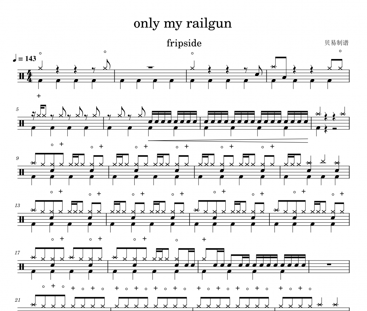only my railgun鼓谱 fripside《only my railgun》架子鼓|爵士鼓|鼓谱