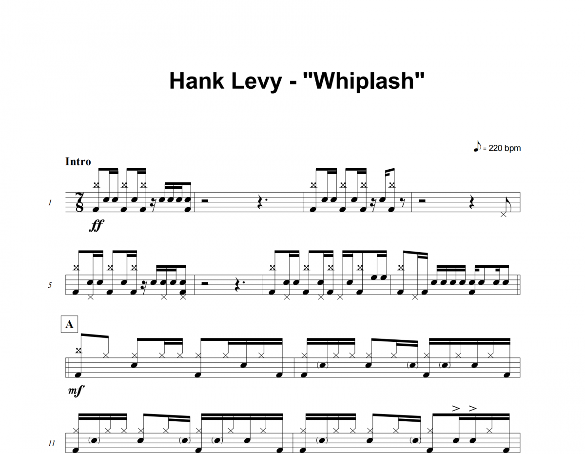 Whiplash鼓谱 Hank Levy《Whiplash》架子鼓|爵士鼓|鼓谱