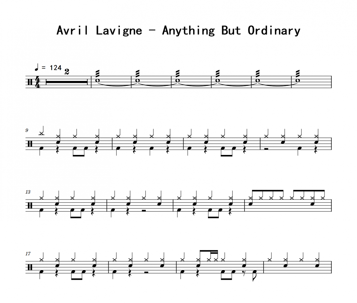 Anything But Ordinary鼓谱 Avril Lavigne《Anything But Ordinary》