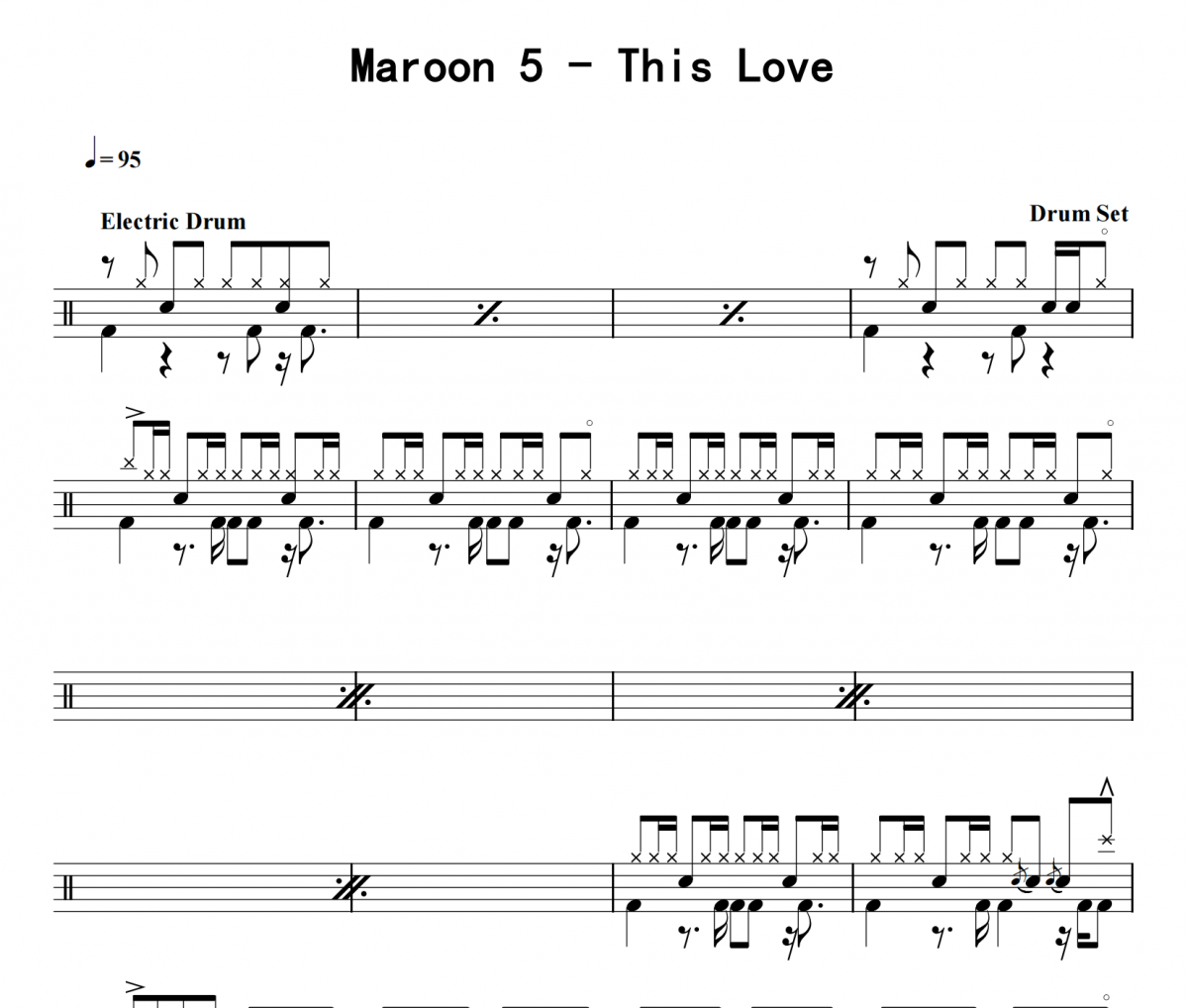 Maroon 5《This Love》架子鼓|爵士鼓|鼓谱 16分音符发布