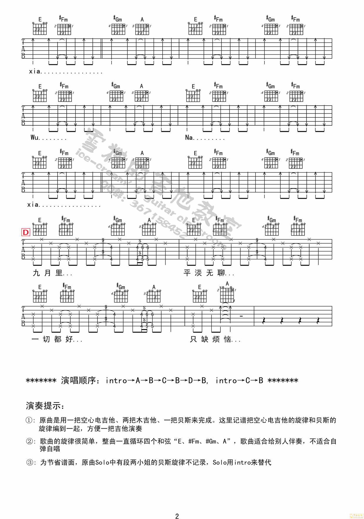 《浮躁》吉他谱六线谱-王菲