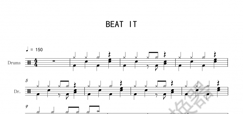 迈克尔·杰克逊 Beat it架子鼓谱爵士鼓曲谱