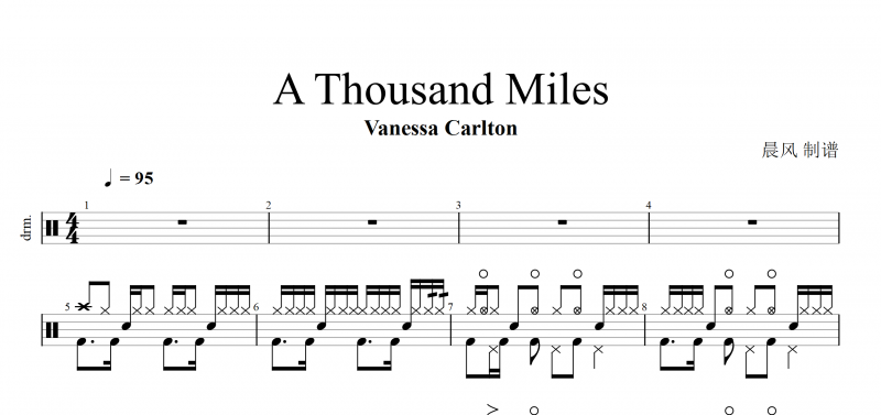 瓦妮莎卡尔顿（Vanessa Carlton）A Thousand Miles架子鼓谱