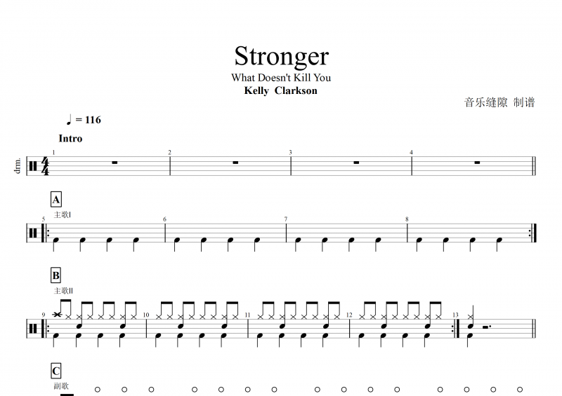 Kelly  Clarkson- Stronger(What Doesn't Kill You)架子鼓谱