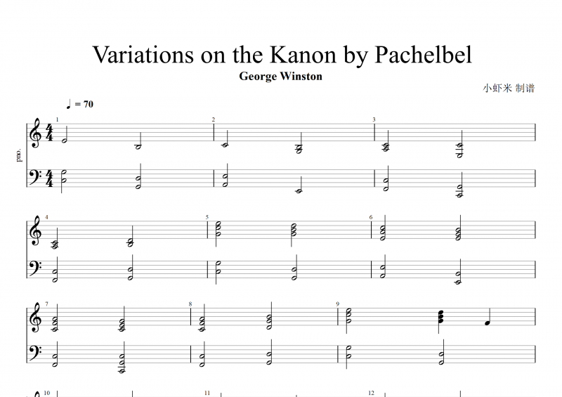 George Winston-Variations on the Kanon by Pachelbel卡农钢琴谱 