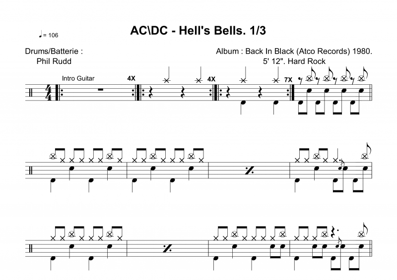 AC/DC乐队-Hell's Bells架子鼓谱爵士鼓曲谱