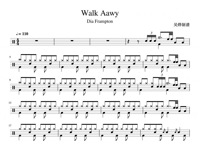 Walk Away鼓谱 Dia Frampton《Walk Away》架子鼓谱