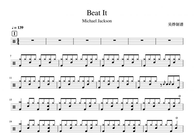 Michael Jackson/迈克尔·杰克逊-Beat it架子鼓谱爵士鼓曲谱