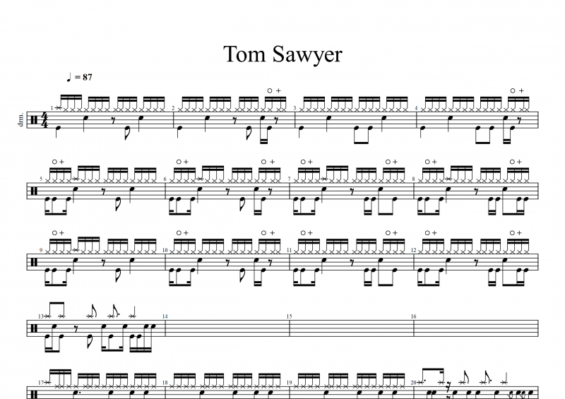 Rush-Tom Sawyer架子鼓谱爵士鼓曲谱