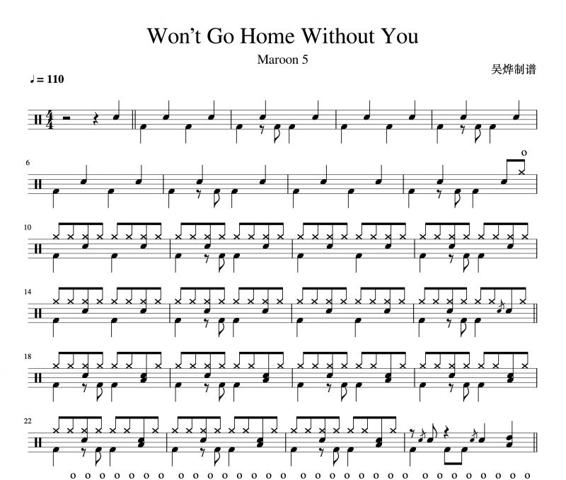 魔力红Maroon 5-Won'T Go Home Without You-Maroon架子鼓谱爵士鼓曲谱