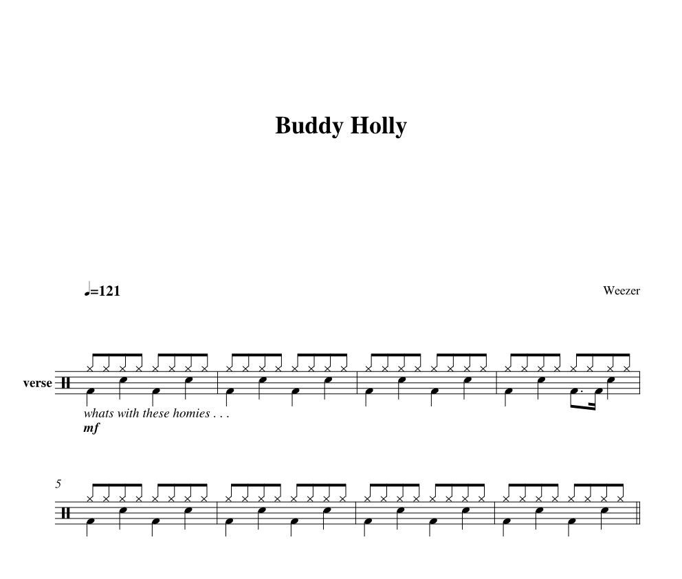 Buddy  Holly鼓谱 Weezer-Buddy Holly架子鼓谱