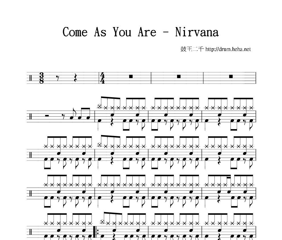 Com As You Are鼓谱 Nirvana-Com As You Are架子鼓谱