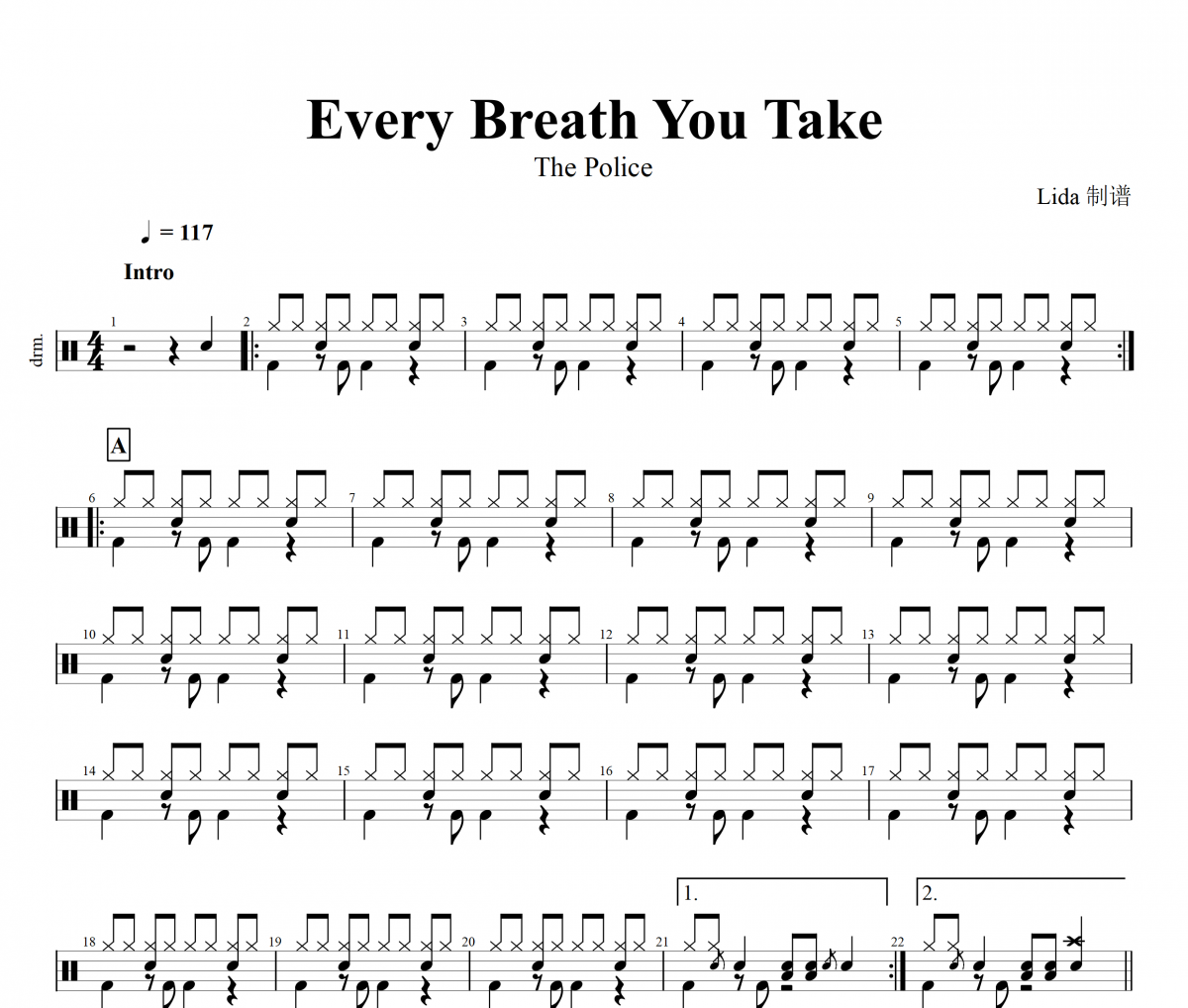 Every Breath You Take鼓谱 The Police警察乐队-Every Breath You Take