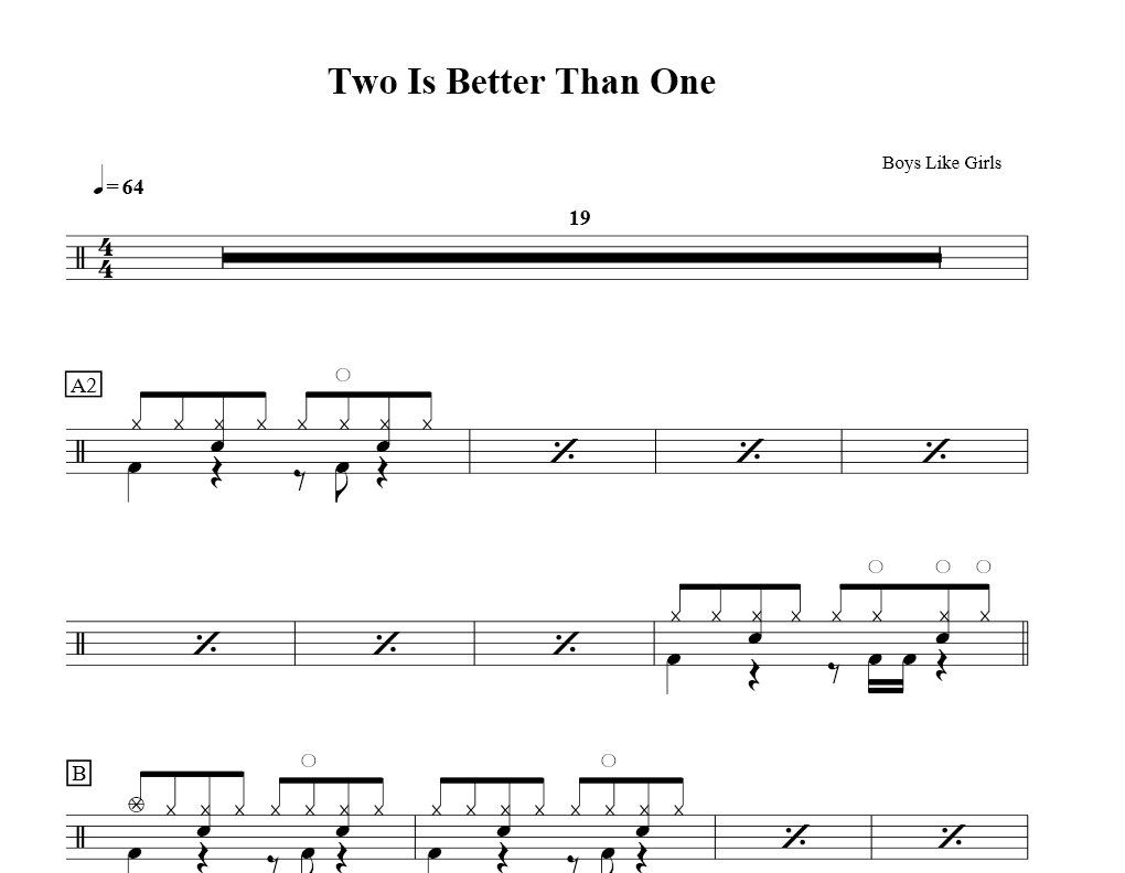 Two Is Better Than One鼓谱 Boys Like Girls-Two Is Better Than 