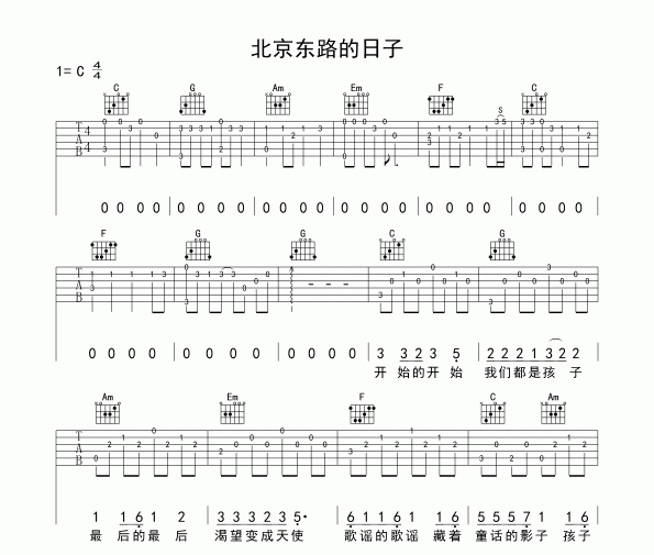 北京东路的日子吉他谱 南京外国语学校 高三六班