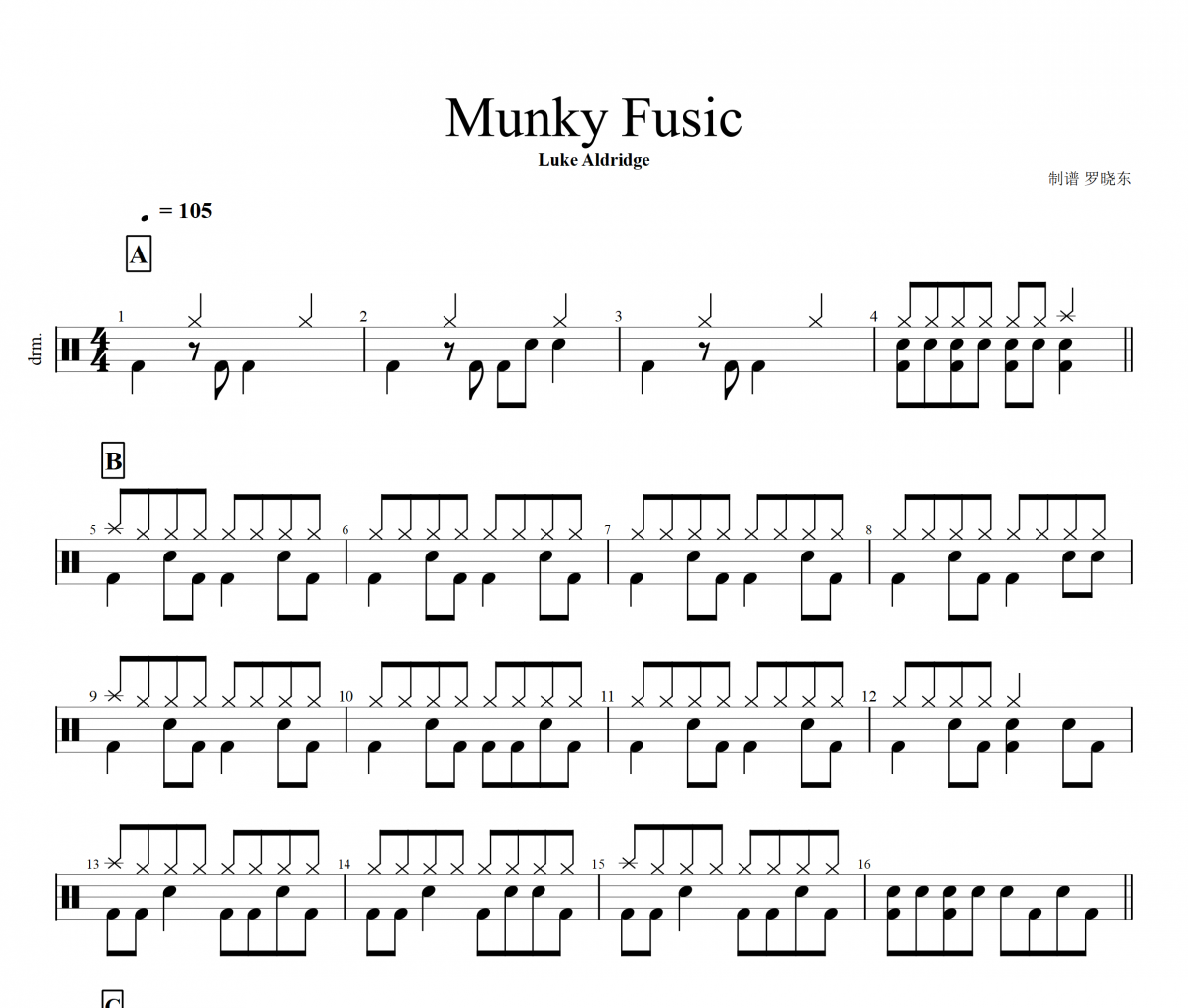 Munky Fusic鼓谱 Rock School Drums-Munky Fusic架子鼓谱