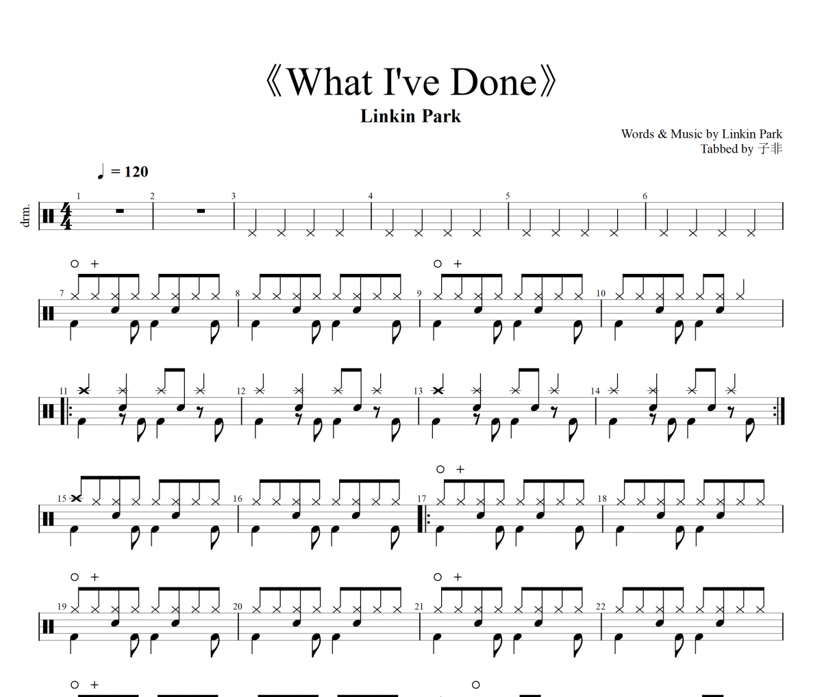 What I've Done鼓谱 Linkin Park-What I've Done架子鼓谱