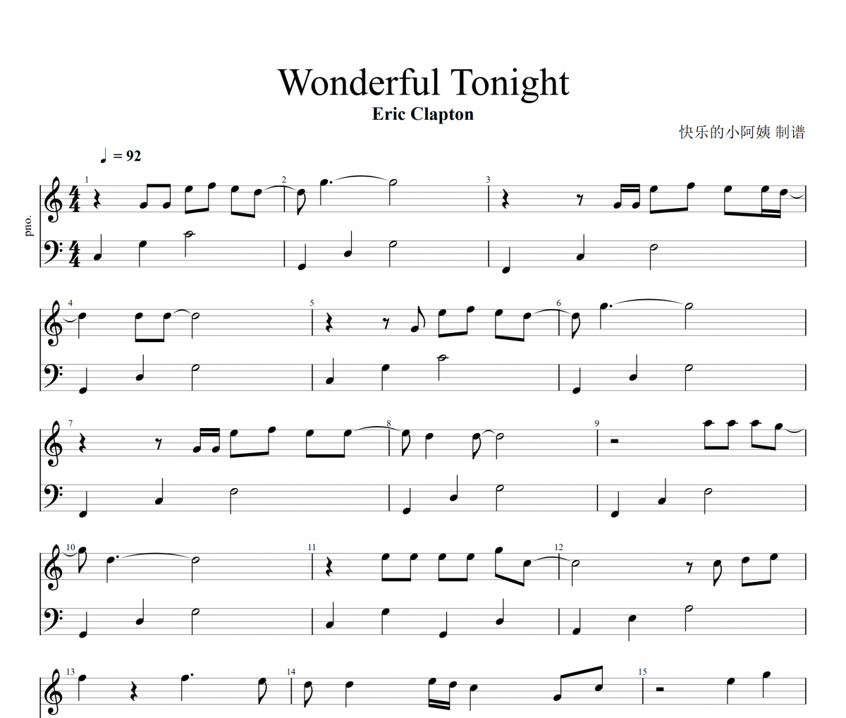 Wonderful Tonight钢琴谱 Eric Clapton-Wonderful Tonight五线谱C调