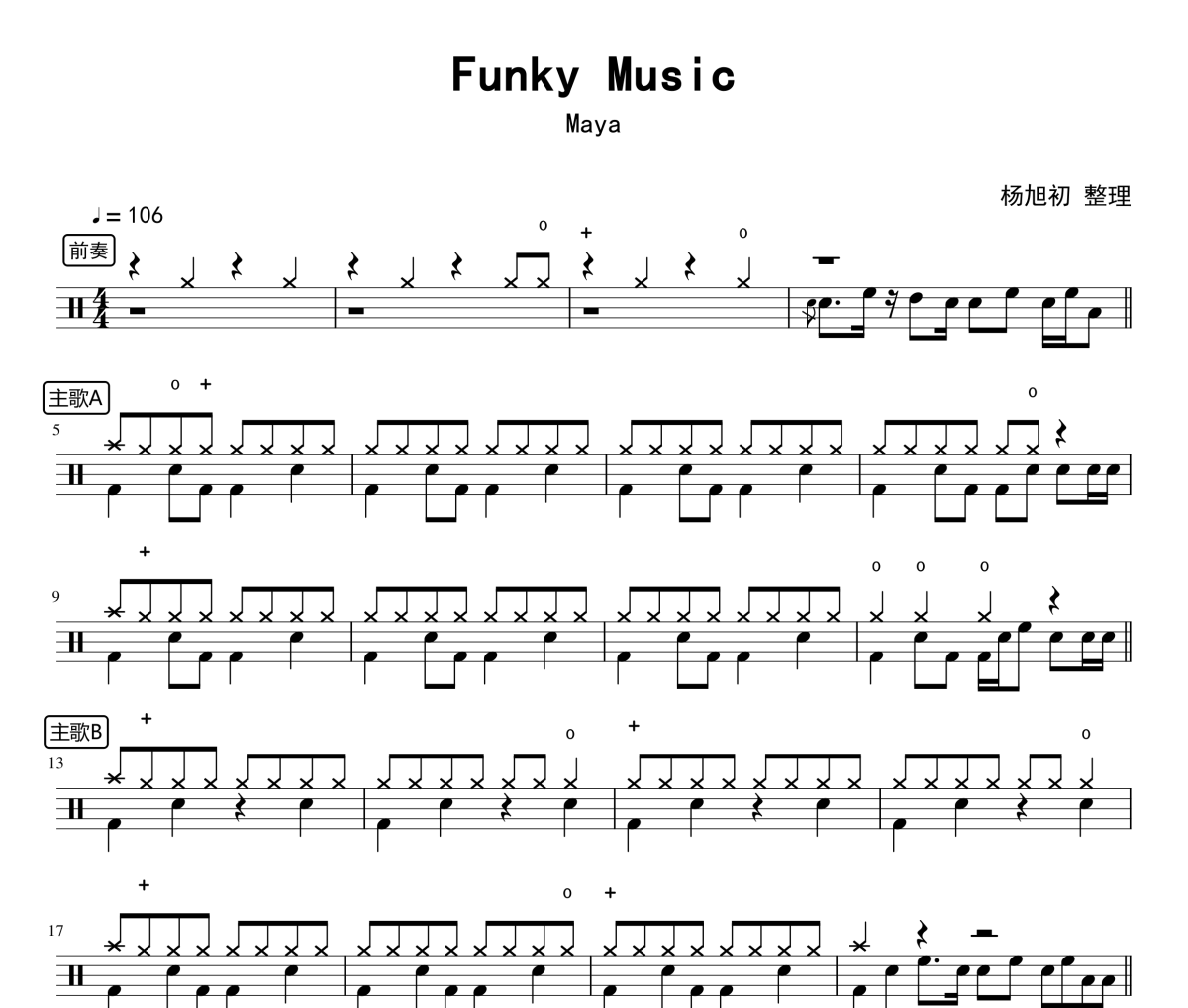 Funky Music鼓谱 Maya-Funky Music架子鼓谱