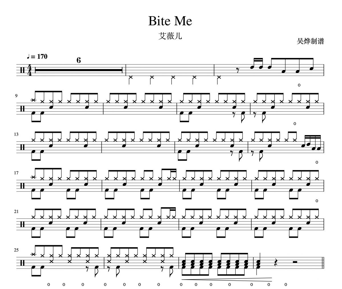 Bite Me架子鼓谱 Avril Lavigne/艾薇儿-Bite Me鼓谱