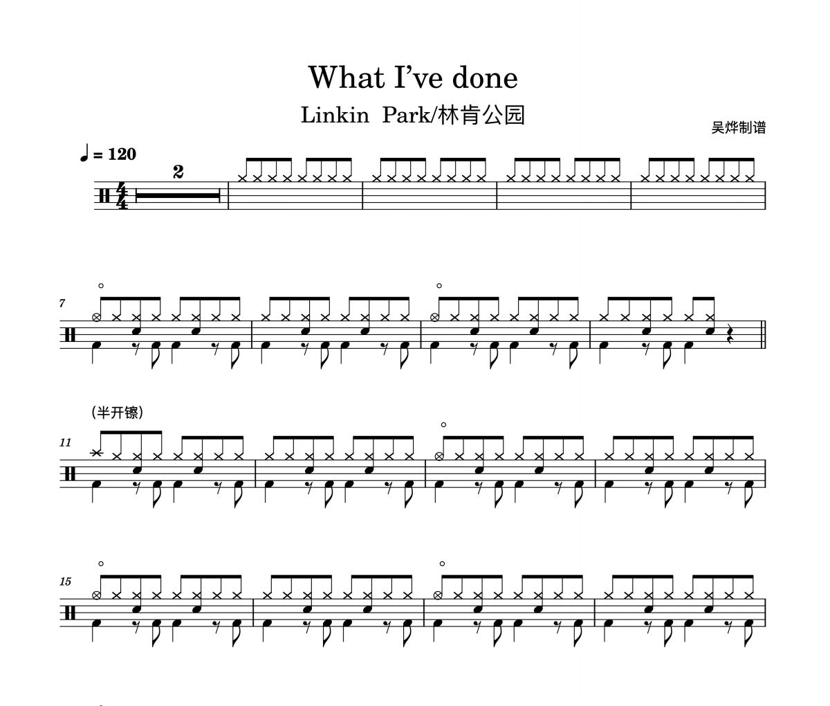 Linkin  Park/林肯公园-What I’ve done架子鼓谱