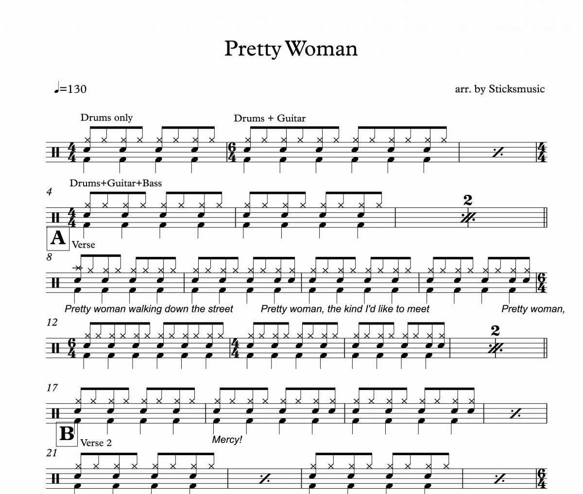 Roy Orbison-Pretty Woman架子鼓谱爵士鼓谱+ 無鼓伴奏曲
