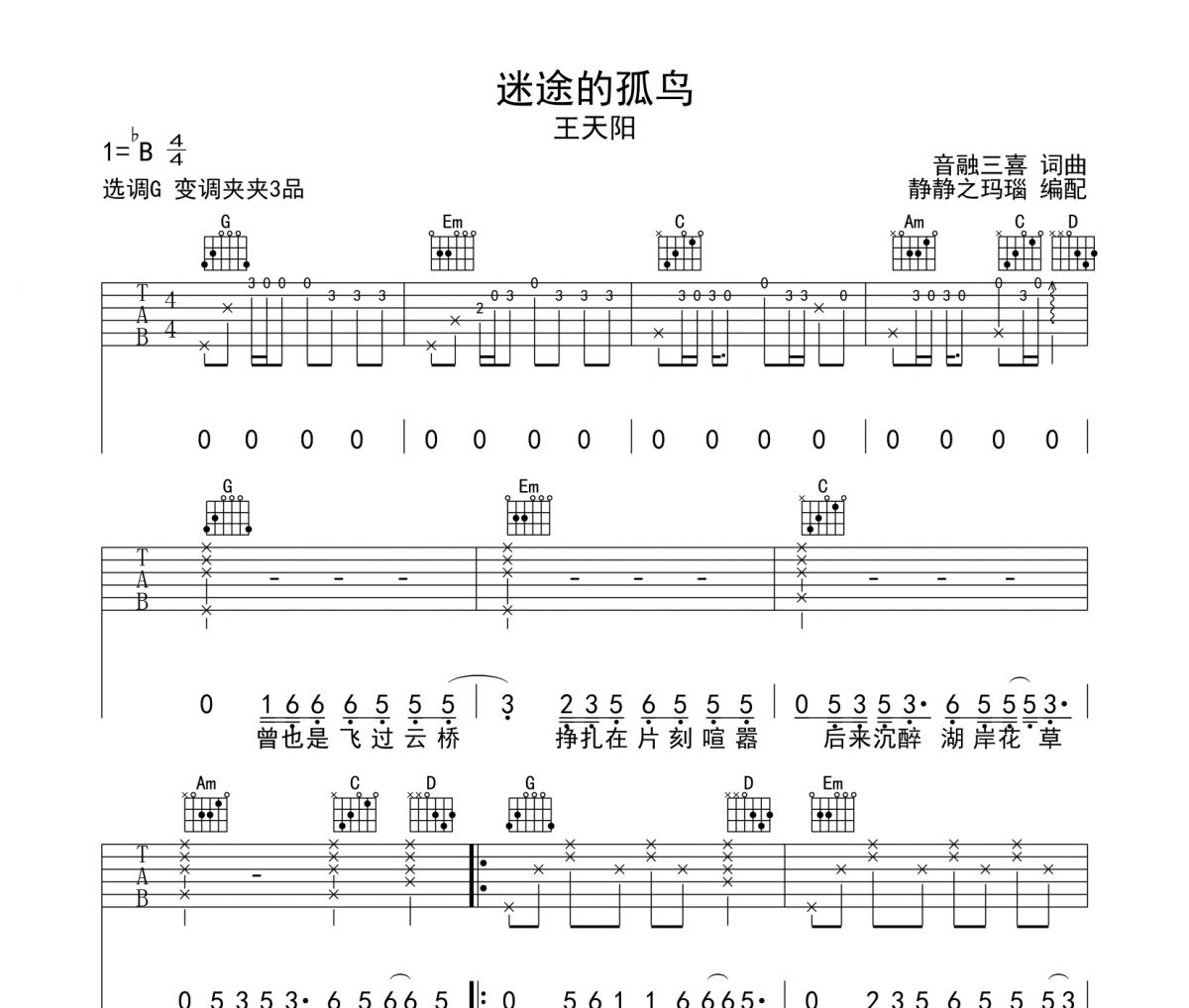 靳松 - 孤鸟 [弹唱] 吉他谱