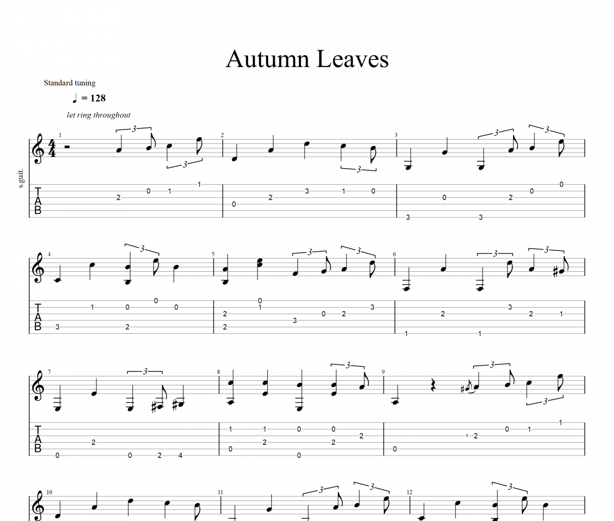 Joseph Kosma-Autumn Leaves吉他谱六线谱