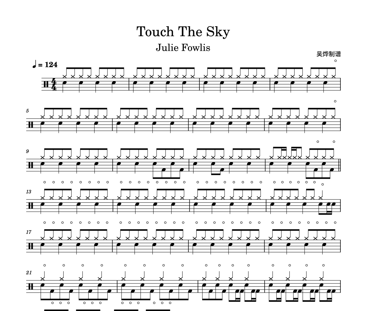 朱莉·弗莉斯（Julie Fowlis）-Touch the sky架子鼓谱爵士鼓曲谱