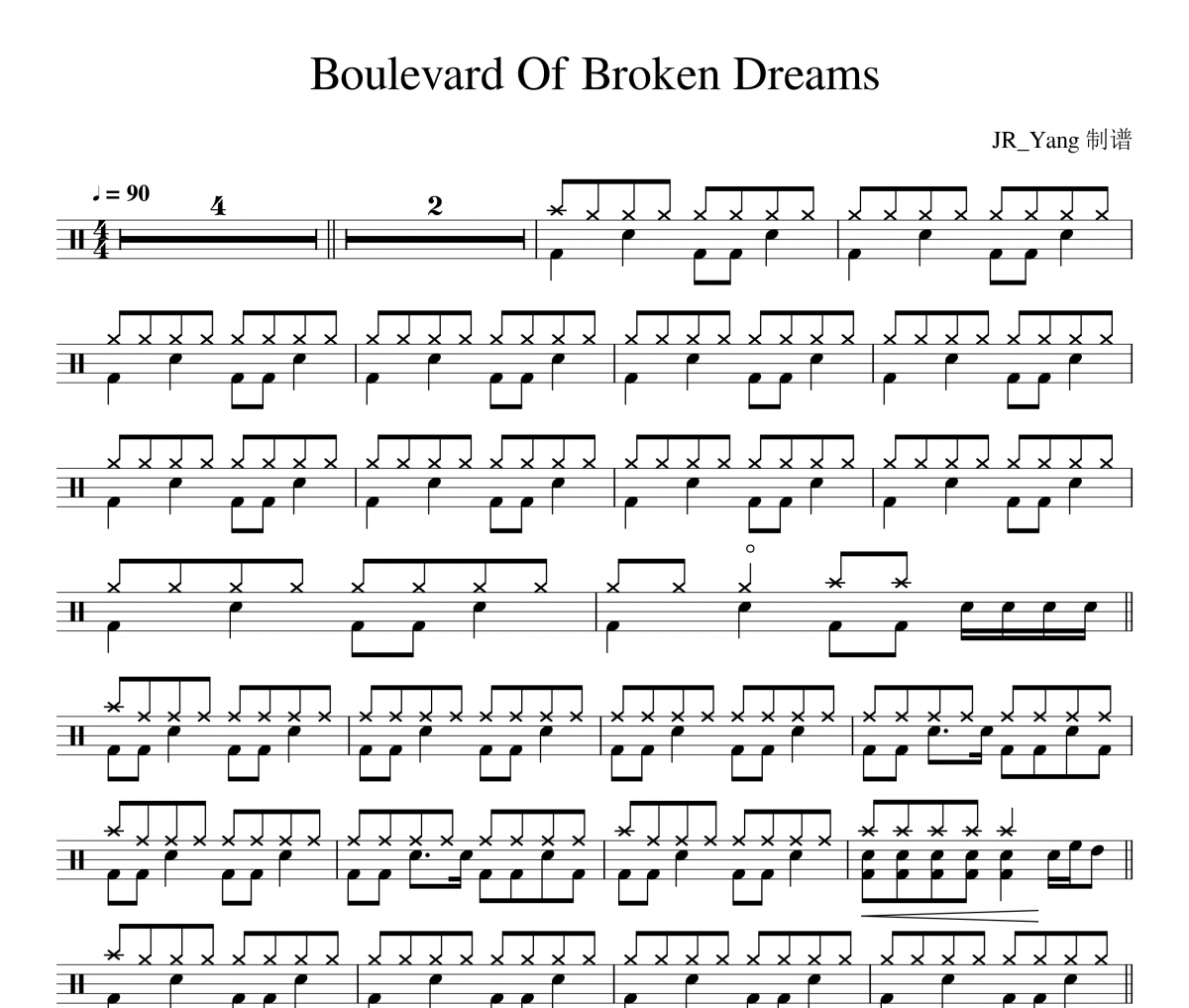 Green Day-Boulevard Of Broken Dreams架子鼓谱爵士鼓曲谱