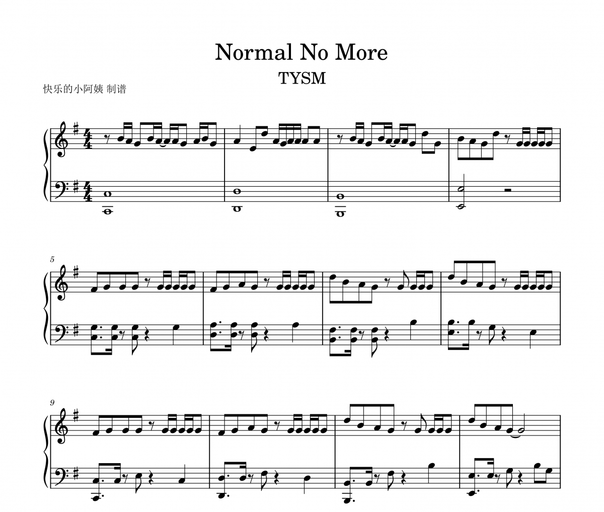 TYSM-Normal No More钢琴谱五线谱