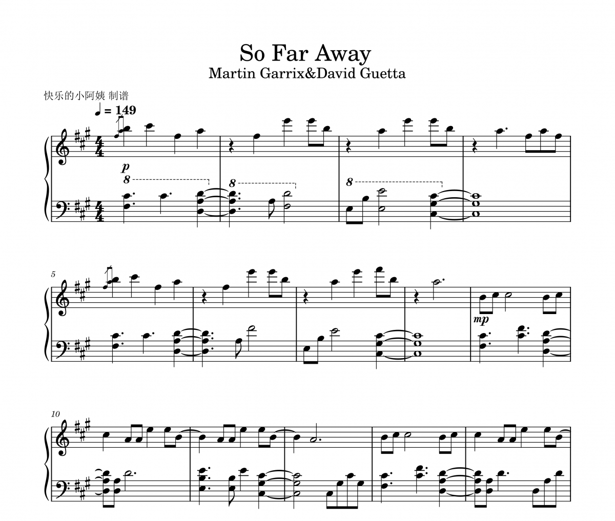 So Far Away钢琴谱 Martin Garrix-So Far Away五线谱