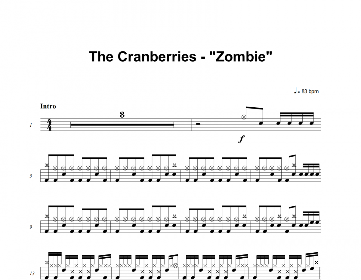 The Cranberries-Zombie架子鼓谱 老虎不说谎制谱